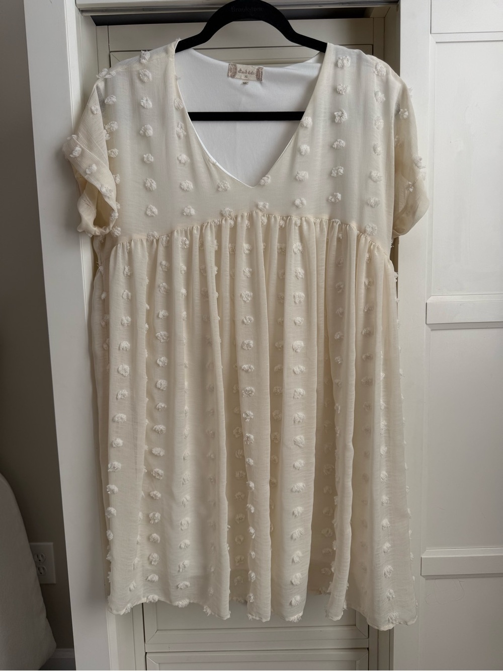 Altar'd State Cream Textured Dot Babydoll Dress
